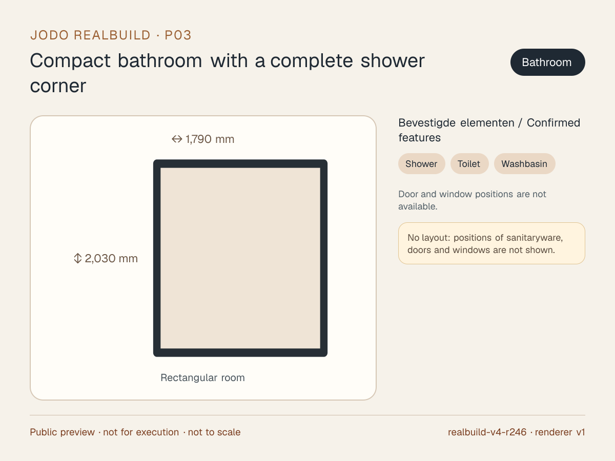 Safe preview of Compact bathroom with a complete shower corner