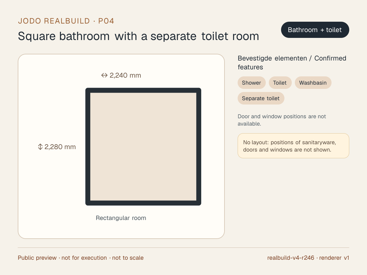 Safe preview of Square bathroom with a separate toilet room