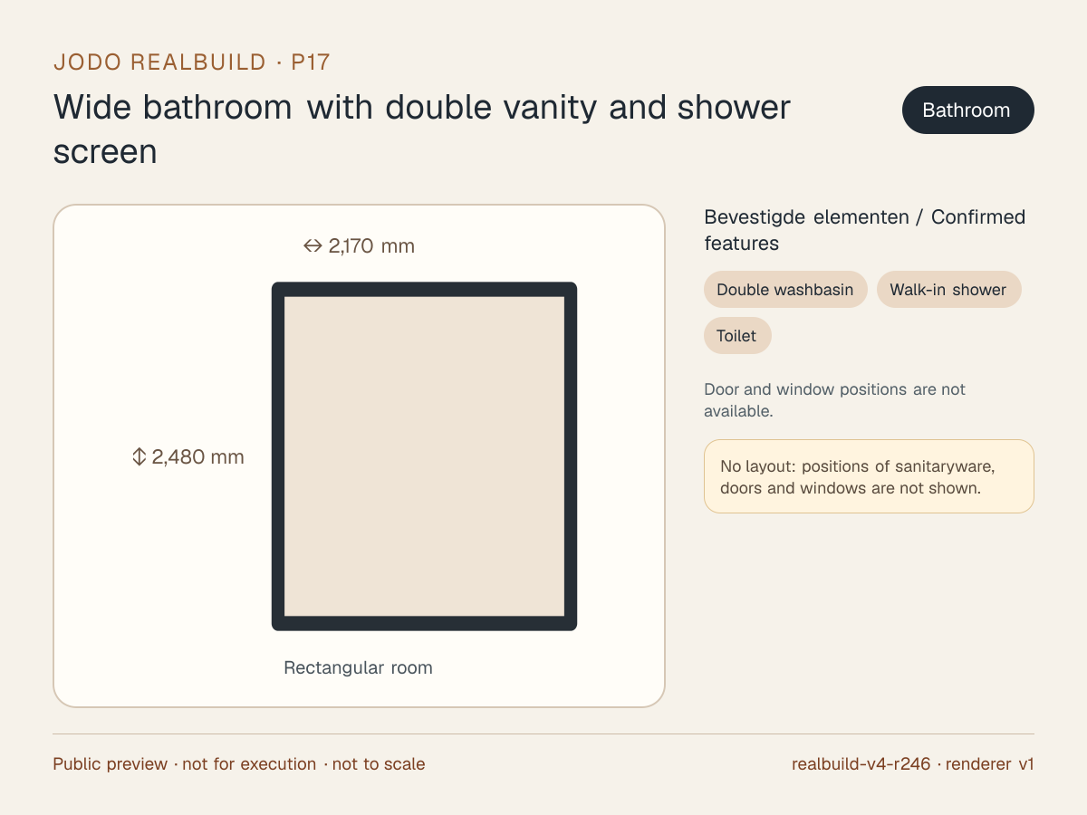 Safe preview of Wide bathroom with double vanity and shower screen