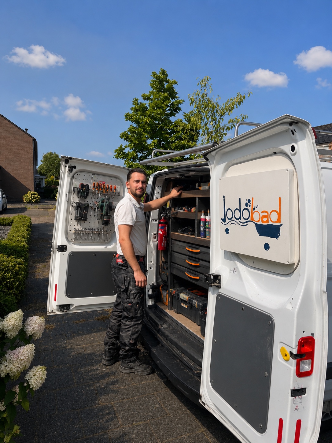 Jodo from Jodo Bad beside the equipped service van for plumbing work on location